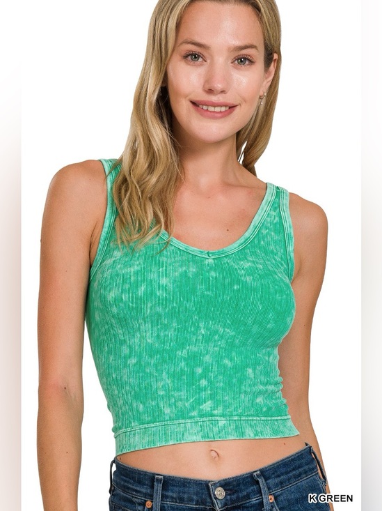 Zenana Outfitters Tops - Zenana Washed Ribbed Seamless Cropped V-neck Tank Top